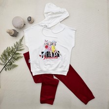 Diji Baby 3-4-5 Yaş Kapşonlu Sevimli Kız Baskılı Kısa Kolu 2li Kız Erkek Çocuk Takımı