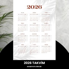 Karahanbey Takvim 2026 A4 300 gr Dijital Baskı Beyaz Bordo