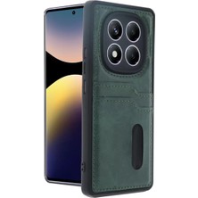 Flamex Newface Xiaomi Redmi Note 14 Pro 4g Kılıf Sara Kartvizitli Deri Kılıf - Koyu Yeşil