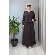 Miss Dalida Balon Cupro Kollu Triko Takım Kahve T26Y-6034 (T26Y-2018)