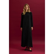 Miss Dalida Düz Renk Uzun Kollu Cupro Elbise Siyah T26Y-4008