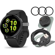 Garmin Forerunner 165 Gps (Black And Slate Gray) Log With Tempered Glass Ekran Koruyucu ve Portatif Şarj Standı (3 Madde)