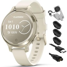 Garmin 010-02891-00 Lily 2 Active Ay Gold With Bone Silikon Band Sche With Deco Essentials Şarj Dock, Silikon Dust Cover 3 Pack And USB Type C Şarj ve Sen Cable