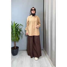 Clande Biye Detaylı Koton Gömlek Vizon 2601-3023