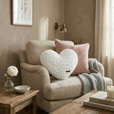 Ayona El Örgüsü Beyaz Puffy Kalp Yastık - Ultra Yumuşak Hediyelik Dekoratif Yastık 44X40 cm