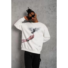 Gacha Erkek Güvercin Baskılı Sweatshirt - Beyaz