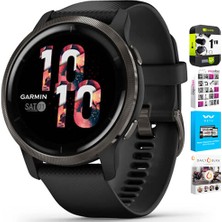 Garmin 010-02430-01 Venu 2 Fitness Slate Bezel ile Black Silikon Band Sche ile Tech Smart Usa Fitness & Wellness Suite ve 1 Yr Cps Geliştirilmiş Koruma Paketi