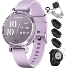 Garmin 010-02208-01 Lily 2 Metallic Lilac ile Lilac Silikon Band Sche With Deco Essentials Şarj Dock, Silikon Dust Cover 3 Pack ve Tempered Glass Ekran Koruyucu 2 Pack