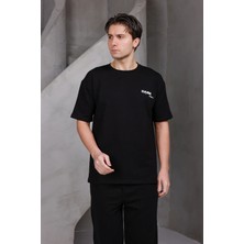 Dark Moda Erkek Baskılı Oversize Bisiklet Yaka 2 Iki Iplik Kompakt T-Shirt