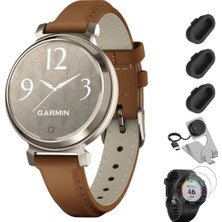 Garmin Lily 2 Classic Cream Gold With Tan Deri Band Sche With Şarj Dock For Venu 3 + Silikon Toz Kapak (3-Pack) + Tempered Glass Ekran Koruyucu (2-Pack)