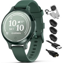 Garmin 010-02891-02 Lily 2 Active Jasper Green ile Jasper Green Silikon Bantı, Deco Essentials Şarj Dock, Silikon Dust Cover 3 Pack ve USB Type C Şarj ve Syn Cable