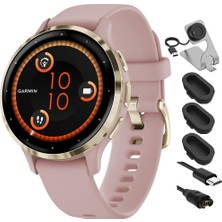 Garmin 010-02785-03 Venu 3s Health Fitness Gps Gold Steel Bezel With Dust Rose Case 41MM Sche With Şarj Dock, Silikon Cover 3 Pack ve USB Type C Şarj ve You Cable