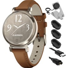 Garmin 010-02208-02 Lily 2 Classic Cream Gold With Tan Deri Band Sche With Deco Essentials Şarj Dock, Silikon Dust Cover 3 Pack And USB Type C Şarj ve Sen Cable