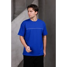 Dark Moda Erkek Garnili Şeritli Oversize Bisiklet Yaka 2 Iki Iplik Kompakt T-Shirt