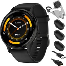 Garmin 010-02784-01 Venu 3 Sağlık ve Fitness Gps Steel Bezel ile Black Case 45MM Sche ile Deco Essentials Şarj Dock, Silikon Dust Cover 3 Pack ve USB Type C Şarj Kablosu