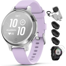 Garmin 010-02891-01 Lily 2 Active Silver With Mor Jasmine Silikon Band Sche With Deco Essentials Şarj Dock, Silikon Dust Cover 3 Pack ve Tempered Glass Ekran Koruyucu 2 Pack