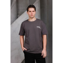 Dark Moda Erkek Baskılı Oversize Bisiklet Yaka 2 Iki Iplik Kompakt T-Shirt