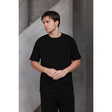 Dark Moda Erkek Basic Oversize Bisiklet Yaka 2 Iki Iplik Kompakt T-Shirt