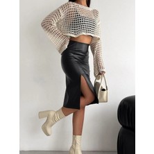Işılda Fashion Işılda Yanı Yırtmaçlı Deri Etek