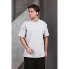 Dark Moda Erkek Garnili Şeritli Oversize Bisiklet Yaka 2 Iki Iplik Kompakt T-Shirt