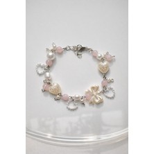 Trend Collection Incili Pembe Boncuklu Kalp & Fiyonk Charm Bileklik