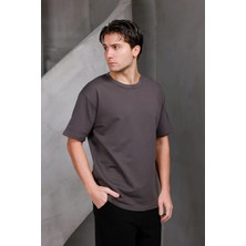 Dark Moda Erkek Basic Oversize Bisiklet Yaka 2 Iki Iplik Kompakt T-Shirt