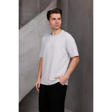 Dark Moda Erkek Şeritli Oversize Bisiklet Yaka 2 Iki Iplik Kompakt T-Shirt