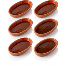 Edenza Oval Sırlı Toprak Güveç Tabağı | Fırına Dayanıklı Doğal Toprak Sunum Tabağı (25 x 13 Cm) 6 Lı Set