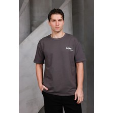 Dark Moda Erkek Baskılı Oversize Bisiklet Yaka 2 Iki Iplik Kompakt T-Shirt