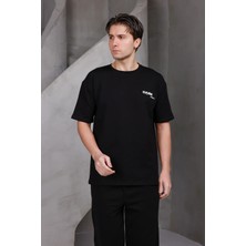 Dark Moda Erkek Baskılı Oversize Bisiklet Yaka 2 Iki Iplik Kompakt T-Shirt