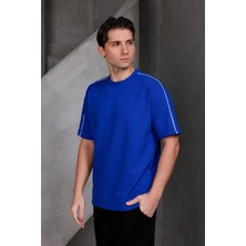 Dark Moda Erkek Şeritli Oversize Bisiklet Yaka 2 Iki Iplik Kompakt T-Shirt