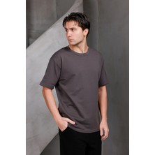 Dark Moda Erkek Basic Oversize Bisiklet Yaka 2 Iki Iplik Kompakt T-Shirt