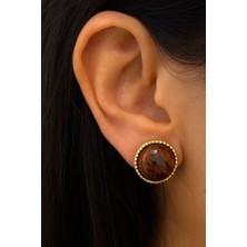 Kokoş Gold Renk Leopar Detaylı Küpe