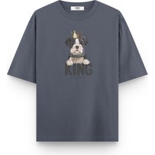 Overoz King Köpek Baskılı Yarı Oversize  T-Shirt 1033
