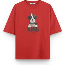 Overoz King Köpek Baskılı Yarı Oversize  T-Shirt 1033