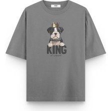 Overoz King Köpek Baskılı Yarı Oversize  T-Shirt 1033