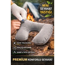 Toyfest Gri Şişme Seyahat Boyun Yastığı – Uçak Araç Kamp Için Ergonomik Taşınabilir Travel Yastık