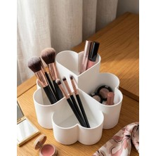 Aplus design Modüler Yonca ve Kalp Tasarım 4 Bölmeli Çok Amaçlı Organizer - Makyaj, Ofis ve Kırtasiye Düzenleyici - Makyaj Organizer - Beyaz