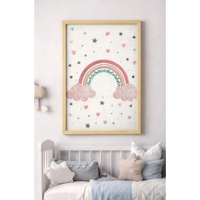 Bebişim Halı Yıldızlı Gökkuşağı Tablo Bulut Kalp Desenli Çocuk Odası Duvar Dekoru Ahşap Çerçeveli