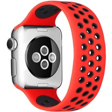 Newface Apple Watch 42MM Ayarlı Delikli Silikon Kordon - Kırmızı-Siyah ARLSTRTCHMRK10-3256