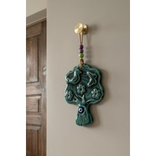 Nazar Boncuk Detaylı Dekoratif Ağaç Duvar Süsü – Kuş ve Çiçek Figürlü Askılı Seramik Duvar Dekoru