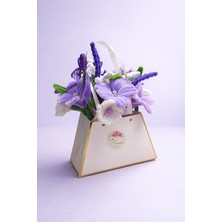 Şönil Mor Çiçek Aranjmanı - Gold Detaylı Çanta Kutusunda
