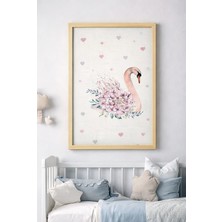 Bebişim Halı Çocuk Odası Kuğu Çiçekli Tablo | Ahşap Çerçeveli Kumaş Üzeri Özel Baskı Duvar Dekoru