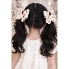 Nati Co Kiraz Desenli Kız Çocuk Saç Tokası | Krem Fiyonk Pens 2'li Toka ( 6 cm )