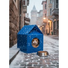 Mavi Renk Kedi Köpek Evi Plastik Su Geçirmez