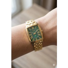 Lee Cooper Dikdörtgen Kasa Kadın Kol Saati | 22 mm Çelik Kasa, Altın Çelik Kordon, Yeşil Kadran