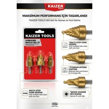 Kaizer Tools 3 Parça Hss Titanyum Kaplı Kademeli Delme Seti Sac Metal Delme Ucu Havşa Başlı Matkap