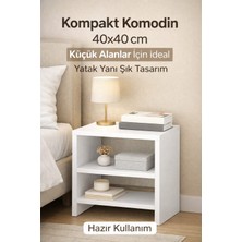 Moemi Modern Komodin 40X40 cm – Minimal Yan Sehpa | Yatak Yanı Çok Amaçlı Raf Beyaz