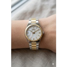 Slazenger Gold Silver Kadın Kol Saati | 32 mm Çelik Kasa, Gold-Silver Çelik Kordon, Beyaz Kadran