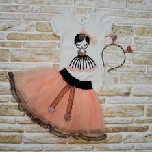 Diji Baby 9-12-18 Ay Payetli Kelebek Nakışlı Taçlı Kısa Kollu Tütü Etek 3lü Kız Bebek Takımı